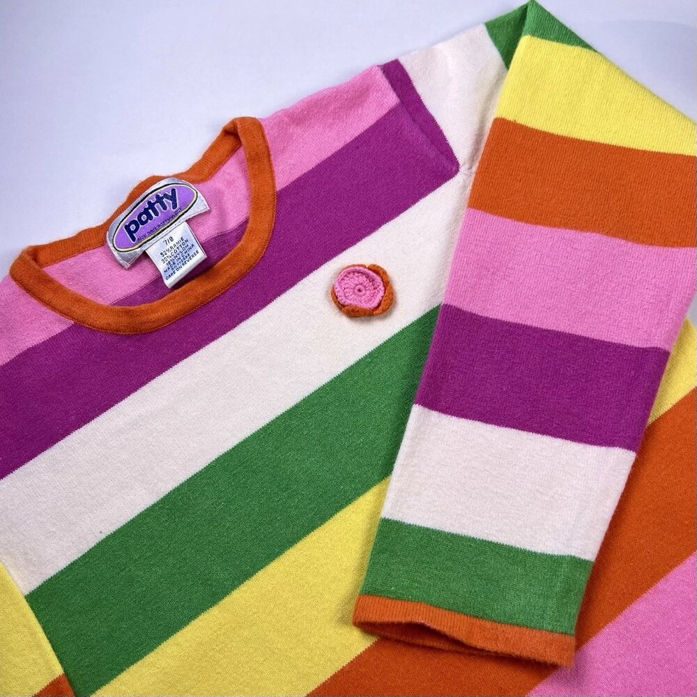 Vintage PATTY Girls Long Sleeve Shirt Multi-Color Striped Size 7/8